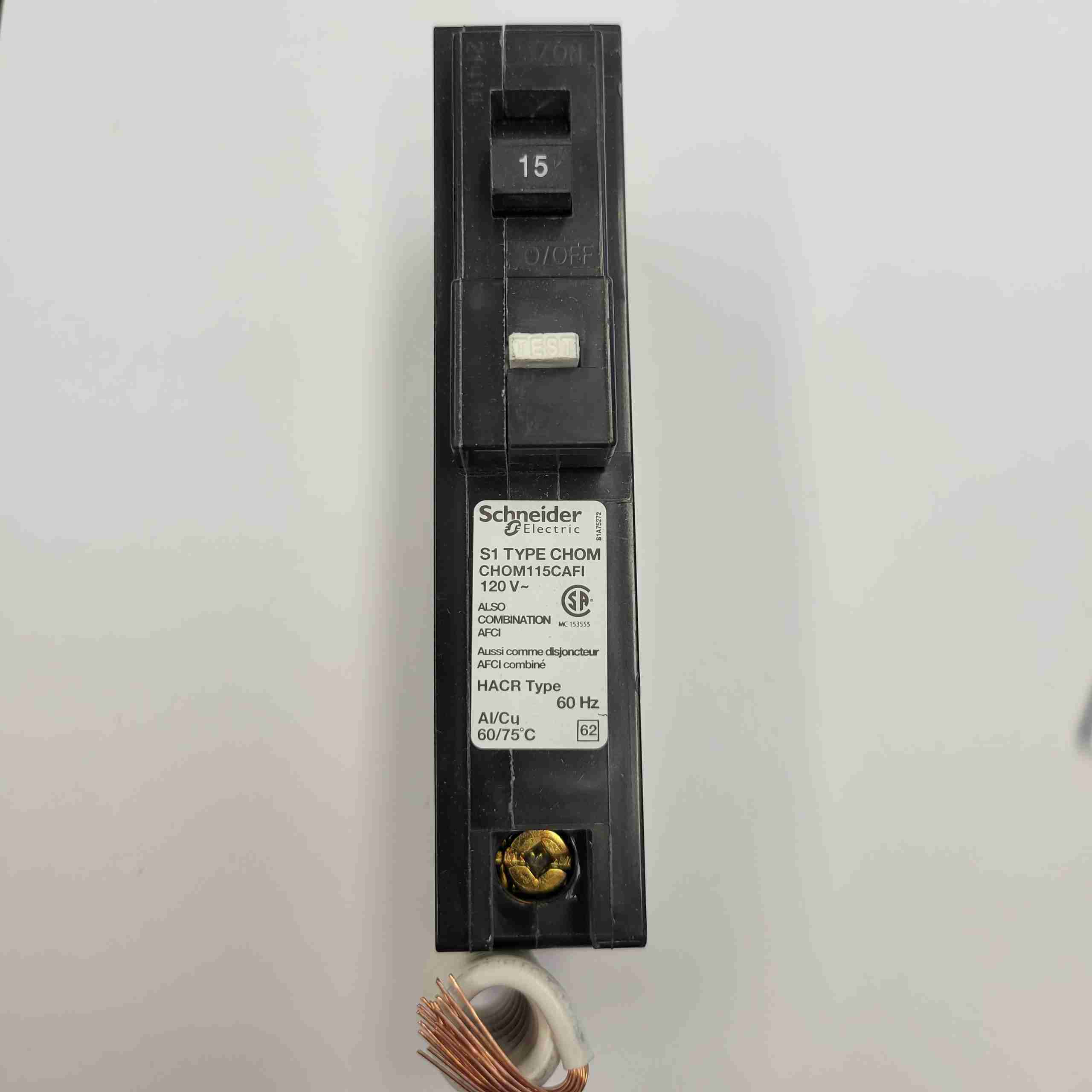 CHOM115CAFI SCHNEIDER 1P15A 120/240V ARC FAULT PUSH IN 10kA BREAKER